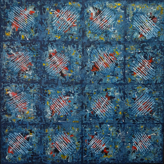Bleu, rouge et jaune. Technique mixte sur toile. 170x170cm. 2009 - 2015