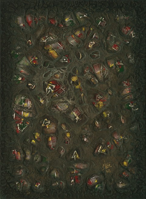 Hommage à Abderrazak Sahli. Technique mixte sur toile. 150x150cm. 2009